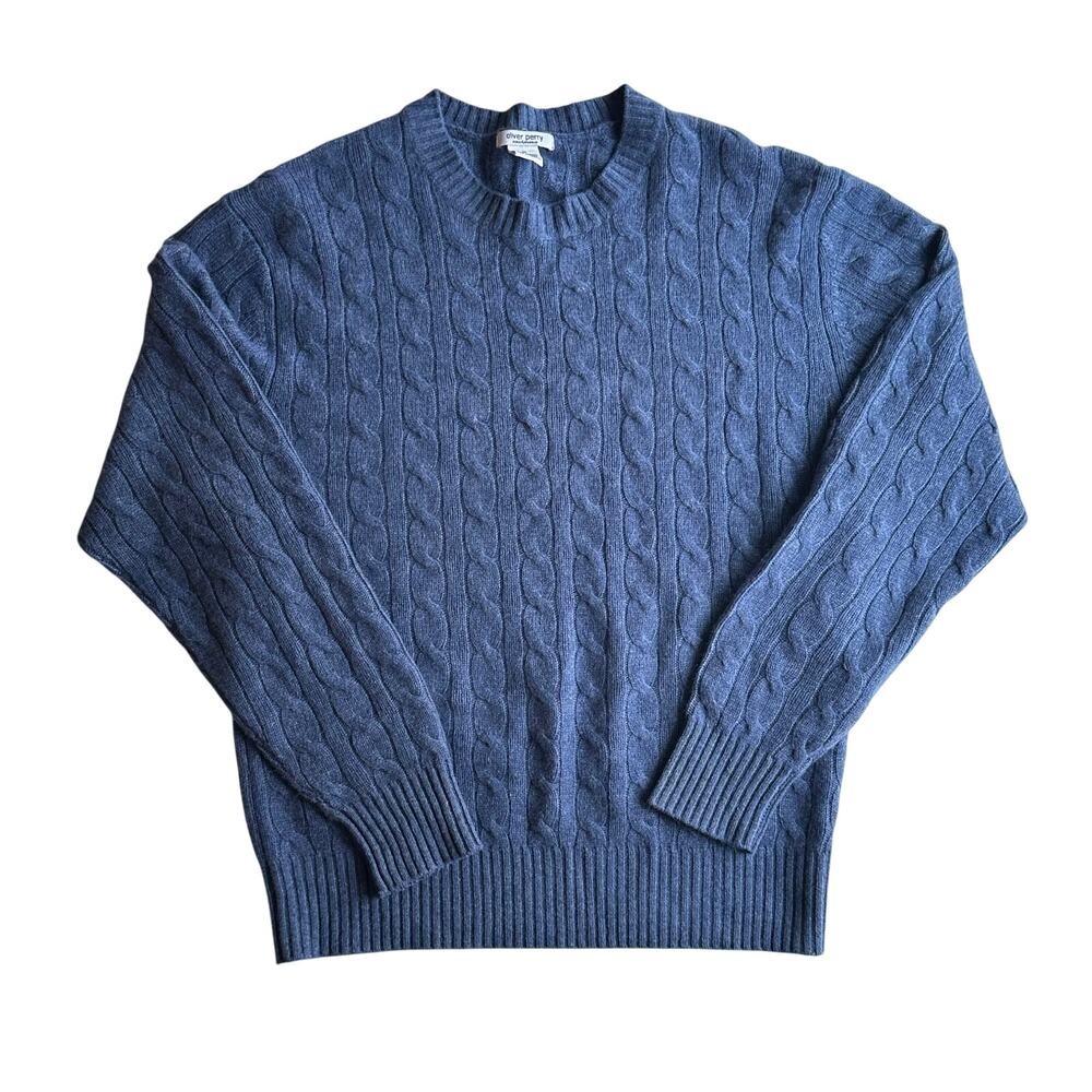 Oliver Perry Men's Blue 100% Cashmere Cable Knit Sweater Size Medium
